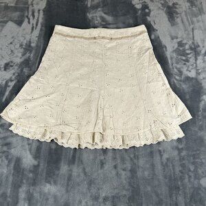 Joe Benbasset Mini Skirt Women SZ 9 White Flare Tiered Boho Cottage Flowy Eyelet